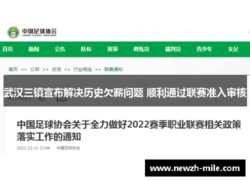 武汉三镇宣布解决历史欠薪问题 顺利通过联赛准入审核
